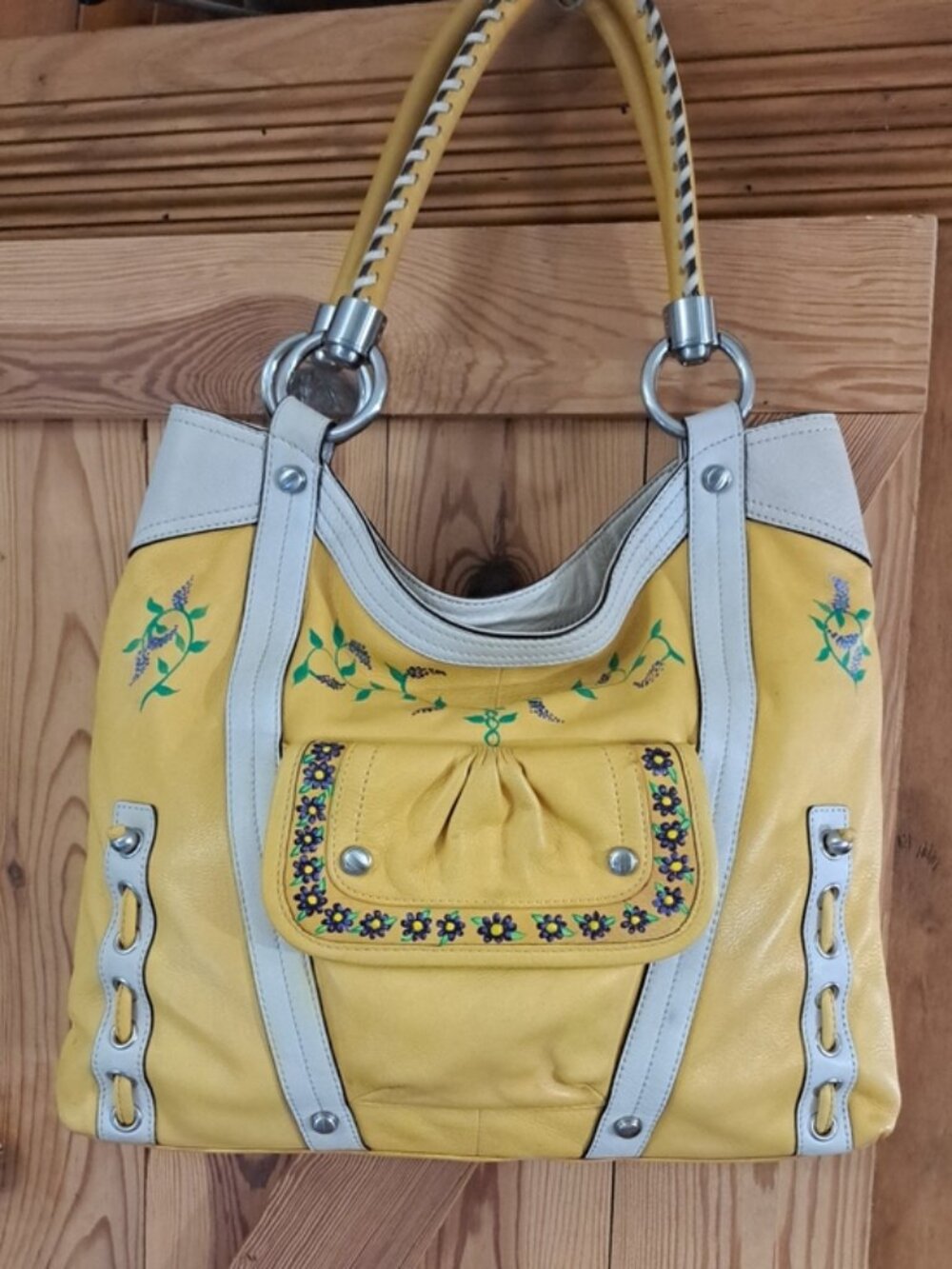 Hand Painted Yellow Floral Women’s Shoulder Bag - Picture 3 of 17